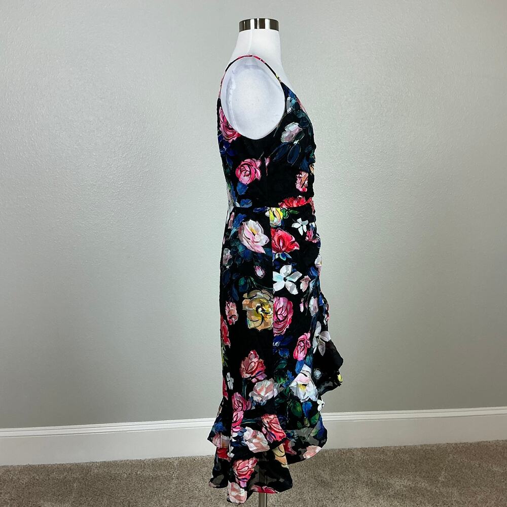 Aidan Mattox Floral Print Ruched High-Low Sleeveless Cocktail Dress Black Size 6 - Picture 4 of 13